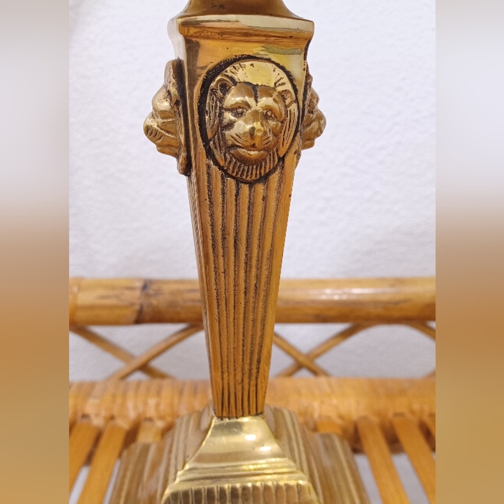 2 Vintage Brass Candle Holders With Lion Heads